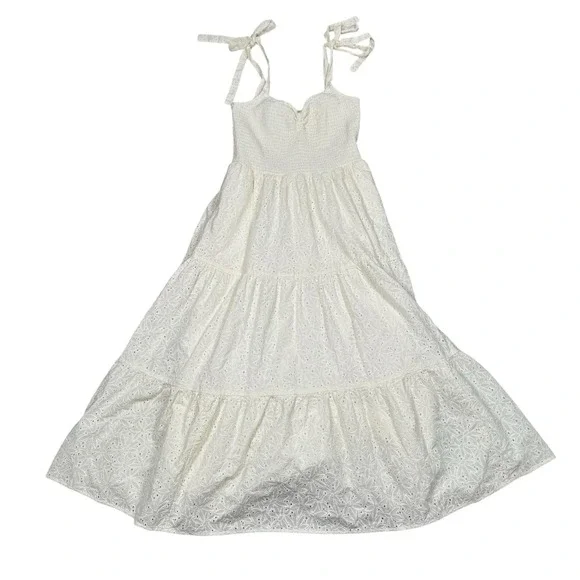 MADEWELL Eyelet Lucie Tie-Strap Tiered Midi Dress White Sz S - Picture 3 of 13